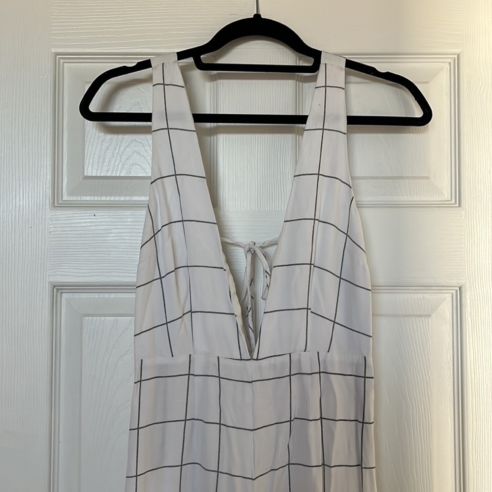 White window pane wide leg jumpsuit - Picture 2 of 5